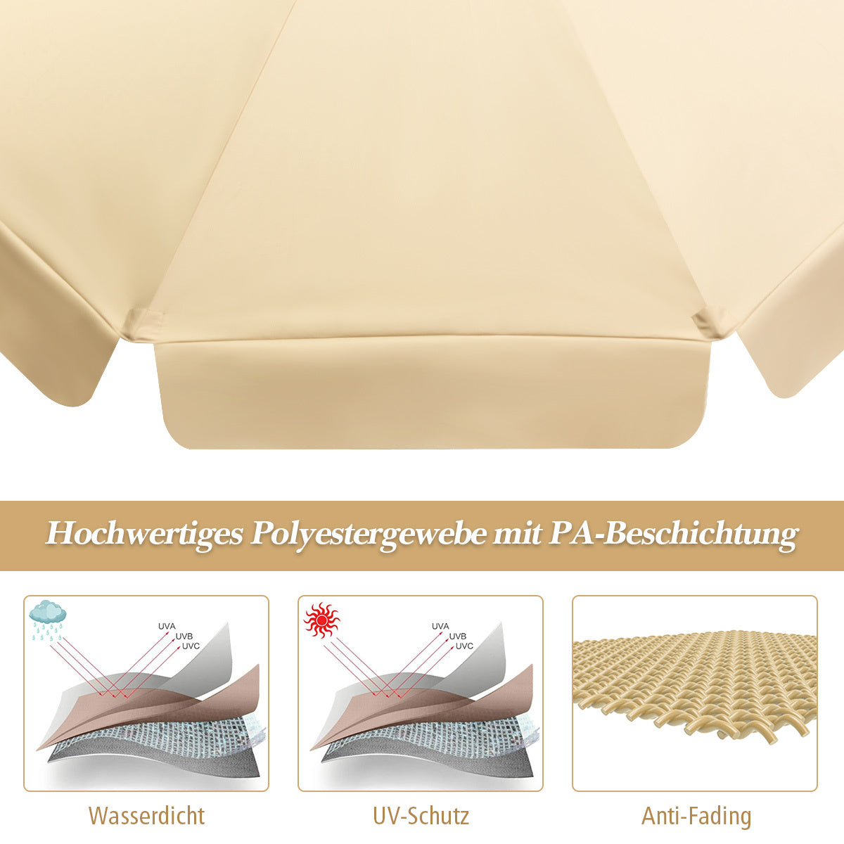 Coast garten sonnenschirm - neigbar - wasserdicht - mit uv schutz - holz - 3m - beige