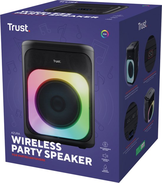 Trust Azura – Bluetooth-Lautsprecher – Partybox – Kabellos – RGB-Beleuchtung – Bis zu 11 Stunden Akkulaufzeit – Schwarz