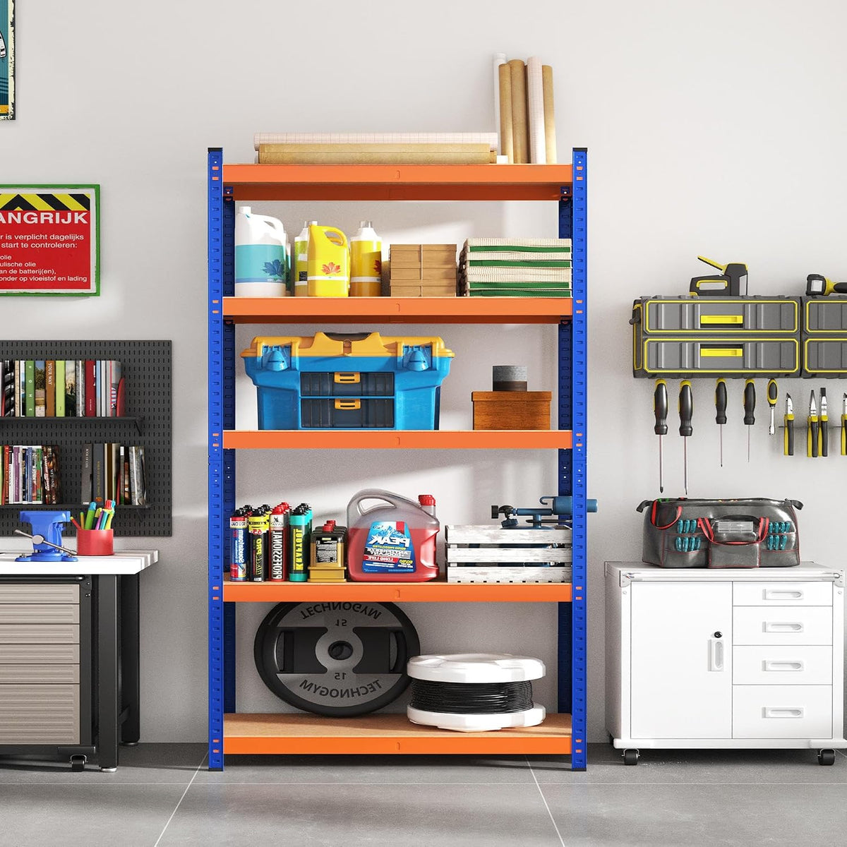 Yaheetech Regalsystem, robustes Aufbewahrungsregal, 180 x 120 x 45 cm – 875 kg Tragkraft – Orange/Blau