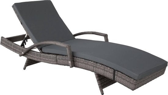 tectake - Sonnenliege aus Korbgeflecht - Verstellbare Rückenlehne (5 Positionen) - Inkl. Liegekissen mit waschbarem Bezug - grau - Poly-Rattan
