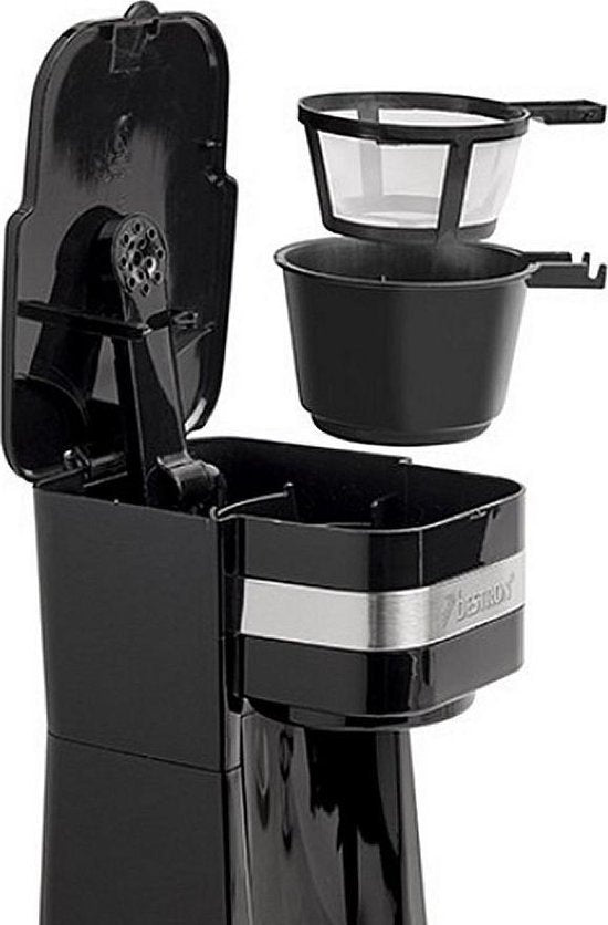 Bestron Kaffeemaschine mit Thermoskanne, für gemahlenen Filterkaffee & ideal für Camping, 2 große Tassen, 750 Watt, Edelstahl, Farbe: silber/schwarz
