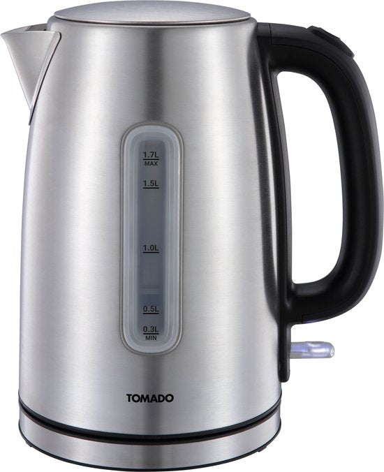 Tomado TWK1709S - Edelstahl-Wasserkocher - 1,7 Liter Fassungsvermögen - 2200W - Kalkfilter - Wasserstandsanzeige