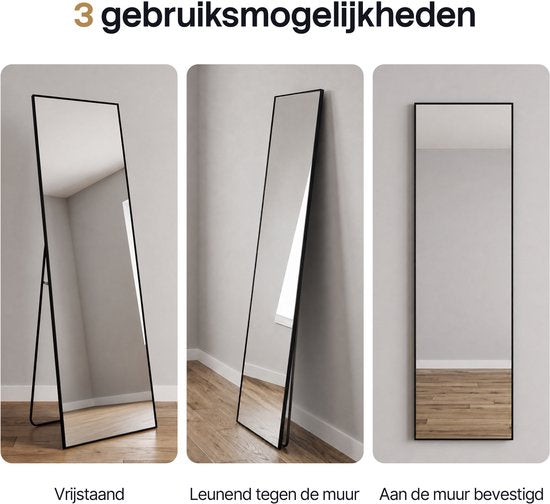 Infinity Goods Ganzkörperspiegel – Wandspiegel – Standspiegel in rechteckiger Form – luxuriöser Metallrahmen – 160 x 40 cm – Schwarz