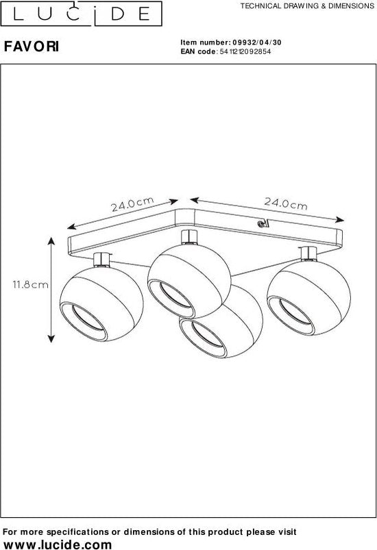 Lucide FAVORI – Deckenstrahler – 4xGU10 – Schwarz