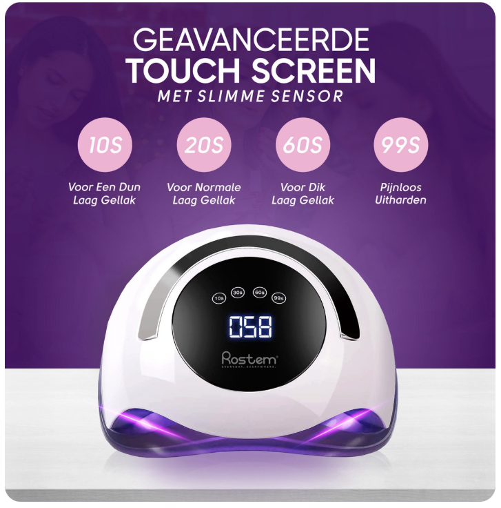 Rostem 120 Watt UV-LED-Nageltrockner - Nagellampe - perfekt gehärteter Nagelgel-Lack - LED-Lampe - langes Kabel - weiß