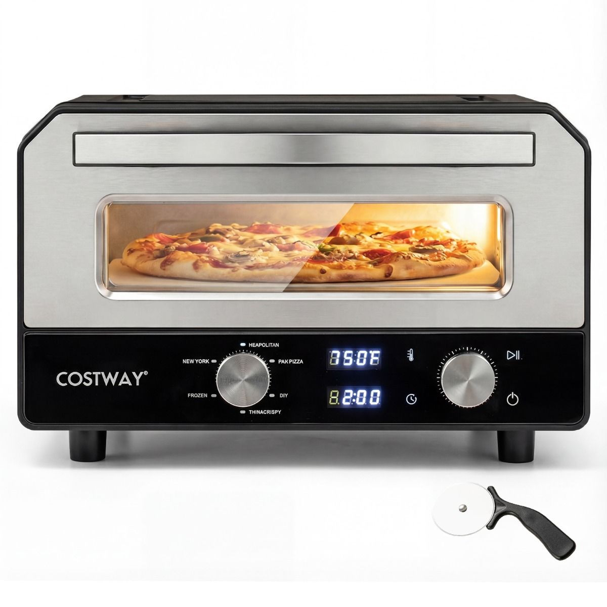 Coast Elektrischer Pizzaofen – Tischmodell mit 6 Voreinstellungen – Für Pizzen bis zu 30 cm – Schwarz
