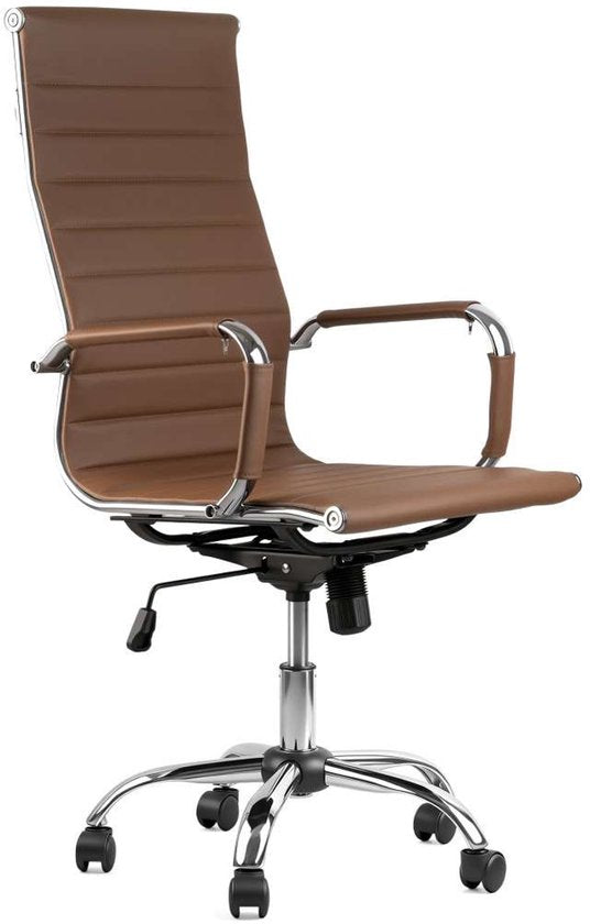 Feel Furniture – Luxuriöser Bürostuhl – Hohe Rückenlehne – Cognac mit silbernem Gestell