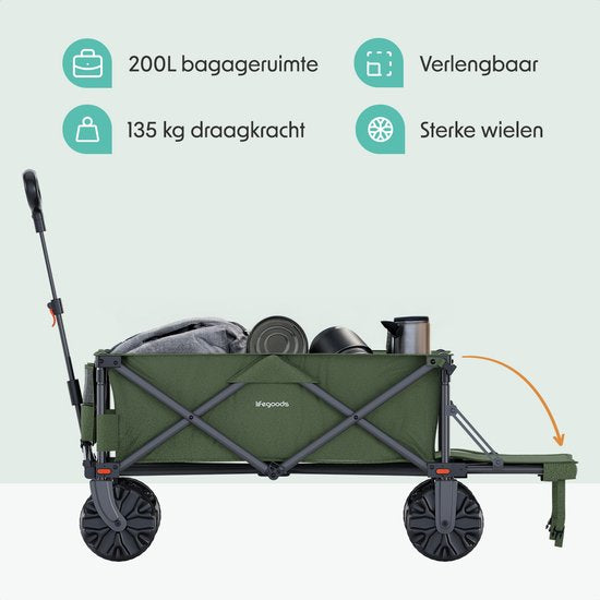LifeGoods Wagon - Faltbarer Wagen - 130KG - 200L - faltbar - mit Schutzhülle - Grün