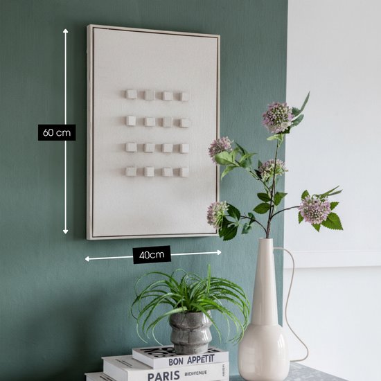 Mica Decorations Wanddekoration – Wandpaneel mit abstrakter Kunst, 60 x 40 x 3 cm – Wohnaccessoire für Wohnzimmer oder Schlafzimmer – Off-White