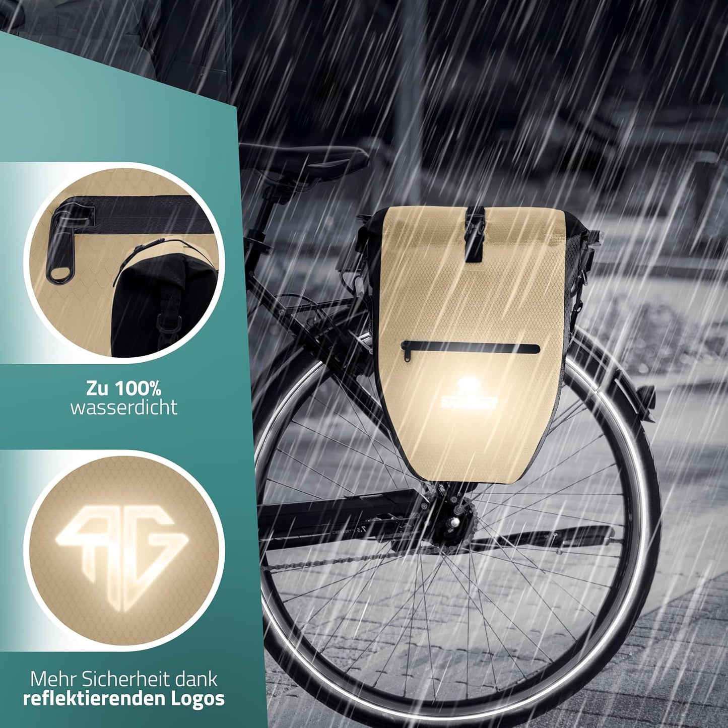 RADGEIST Fahrradtasche für Fahrradträger Set - 2X Tasche für Fahrradträger - Gepäcktasche wasserdicht & Umhängetasche - Fahrradtasche mit Reflektoren