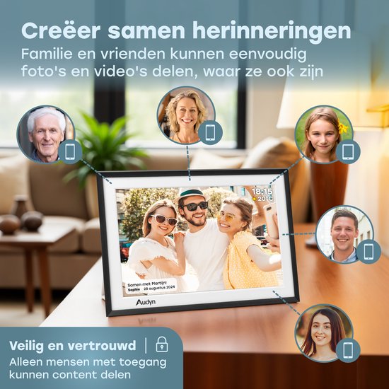 Audyn Digitaler Fotorahmen - HD - mit WiFi - 16GB - IPS Touchscreen - funktioniert mit Frameo App - Fotorahmen