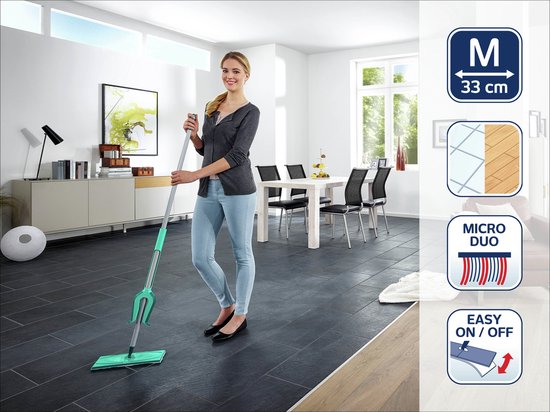 Leifheit Picobello Bodenwischer M Micro Duo mit Stiel – 33 cm Wischbreite – türkis – grau