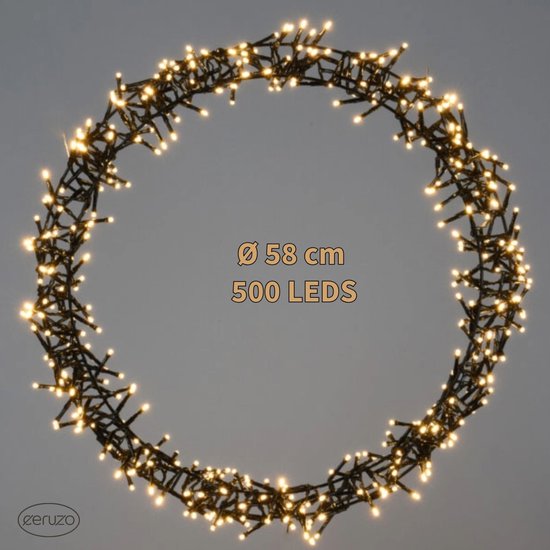 Ceruzo Weihnachtsring -Dekorationsring mit Beleuchtung -500 LED - 58 cm Durchmesser -Kranz- Warmweiß - 8 Lichtfunktionen