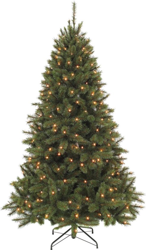 Triumph Tree Bristlecone Kunstweihnachtsbaum – Weihnachtsbaum mit Beleuchtung und 240 LED-Lämpchen – Kunstbaum mit Scharnierkonstruktion – H 215 x Ø 127 cm – Dunkelgrün – Für den Innenbereich