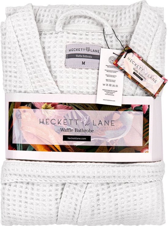 Heckettlane Bademantel Waffel - Bademantel für Damen und Herren - L - Morgenmantel aus Baumwolle - Geeignet für Sauna - Weiß