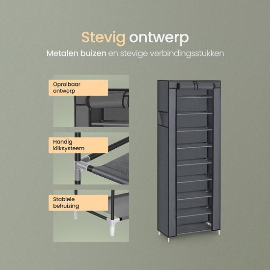 O'DADDY® Schuhregal staubfrei - 10 Lagen - 27-35 Paar Schuhe - Schuhschrank - Schuhregal - Wasserdicht und staubdicht - Schwarz