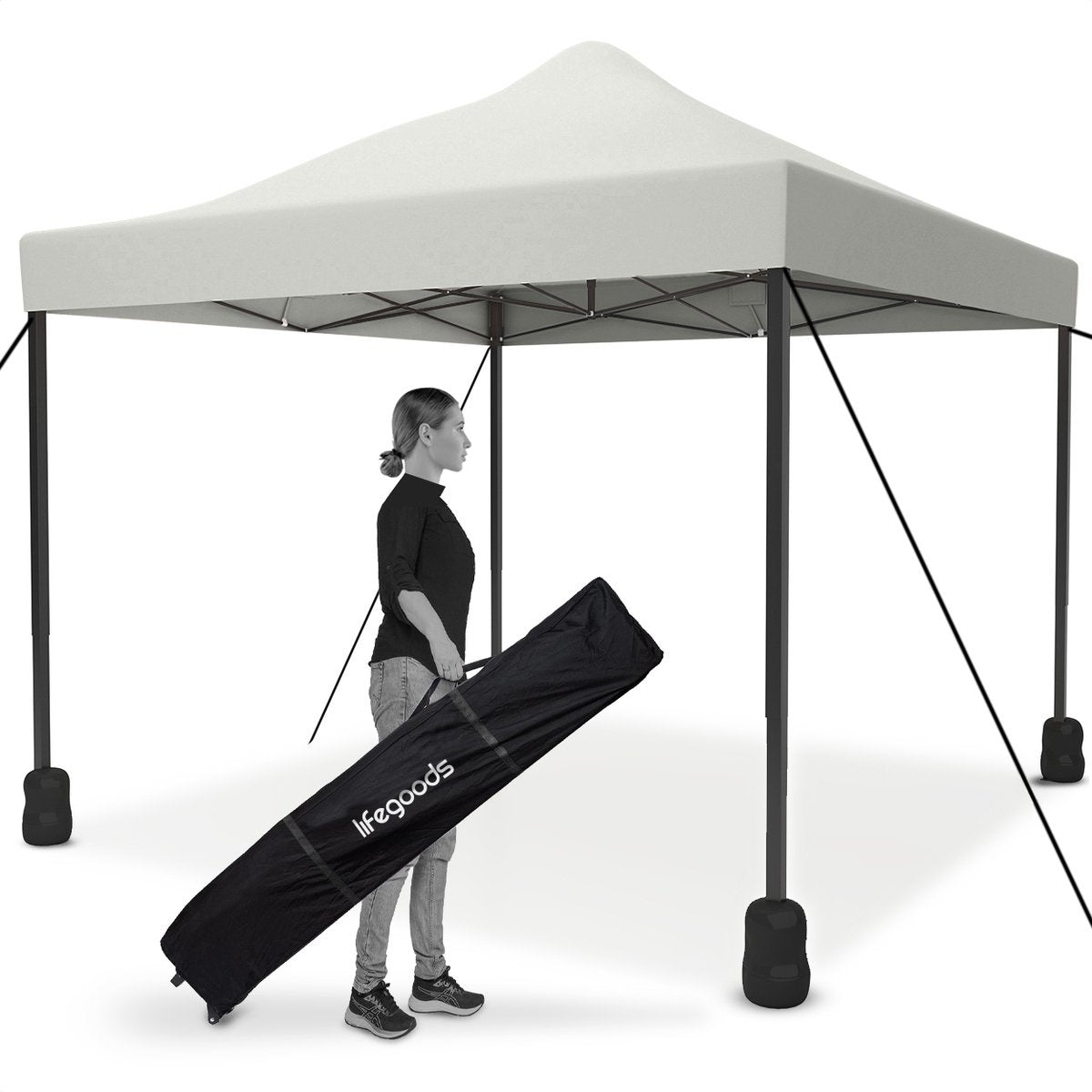 LifeGoods Partyzelt - Pavillon - 3x3 m - leicht aufbaubar - faltbar - wasserdicht - Tragetasche mit Rädern - weiß