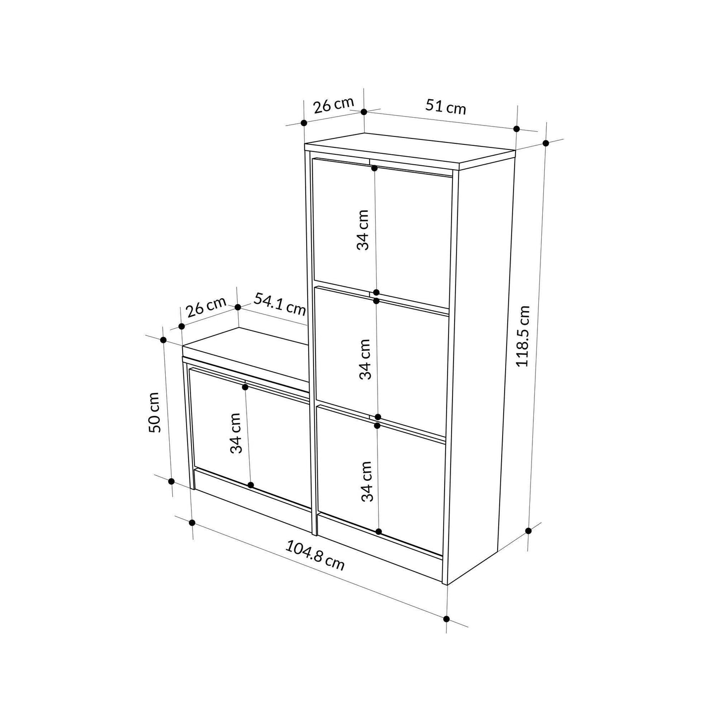 Kalune Design Schuhschrank Dude Grau 105x26x118,5 cm - Stilvoller und geräumiger Schuhschrank