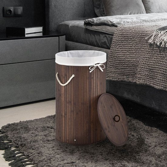 Bambus-Wäschekorb Curly - 55 Liter - Braun - inkl. Wäschesack & Deckel