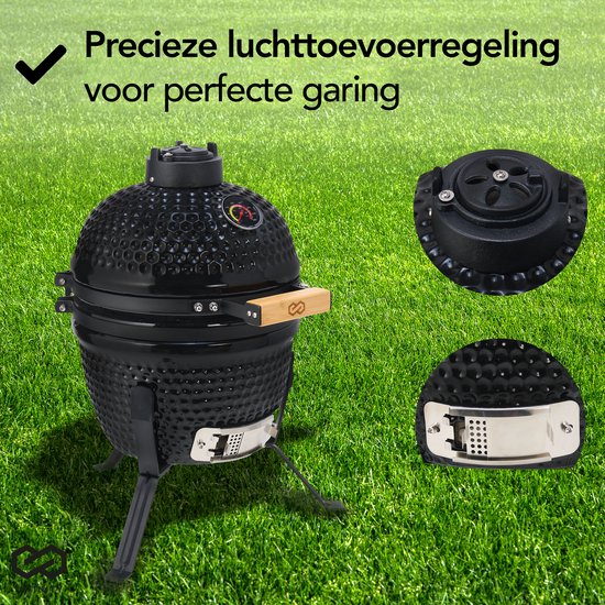 Infinity Goods Kamado BBQ Ei - 13 Zoll - Inklusive Abdeckung - Holzkohle BBQ - Ã˜ 27 CM - Schwarz