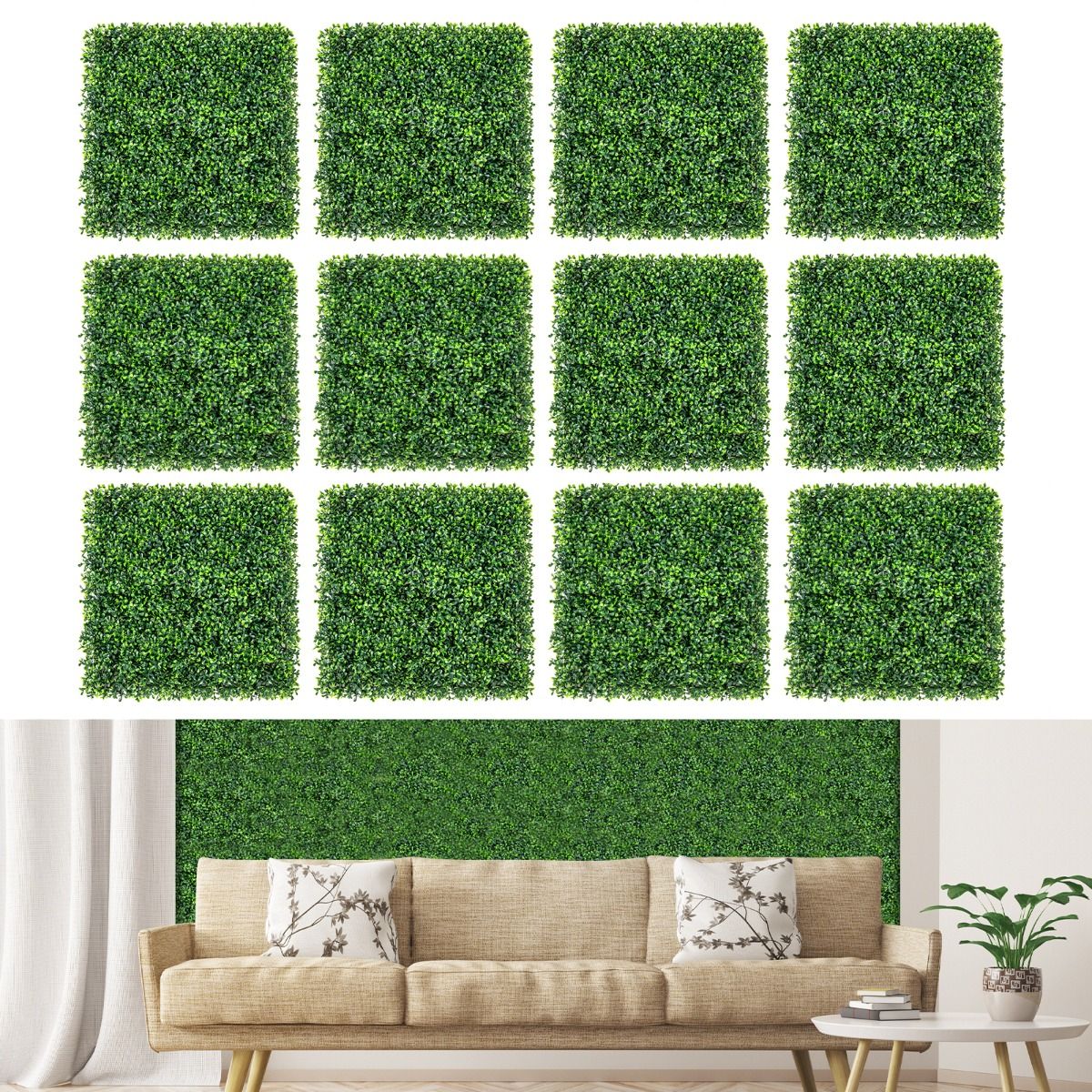 Coast Artificial Grass Wall Panels 12 Stück 50 x 50 cm Grün - Imitation Gardenia Topiary für Privatsphäre und Dekoration