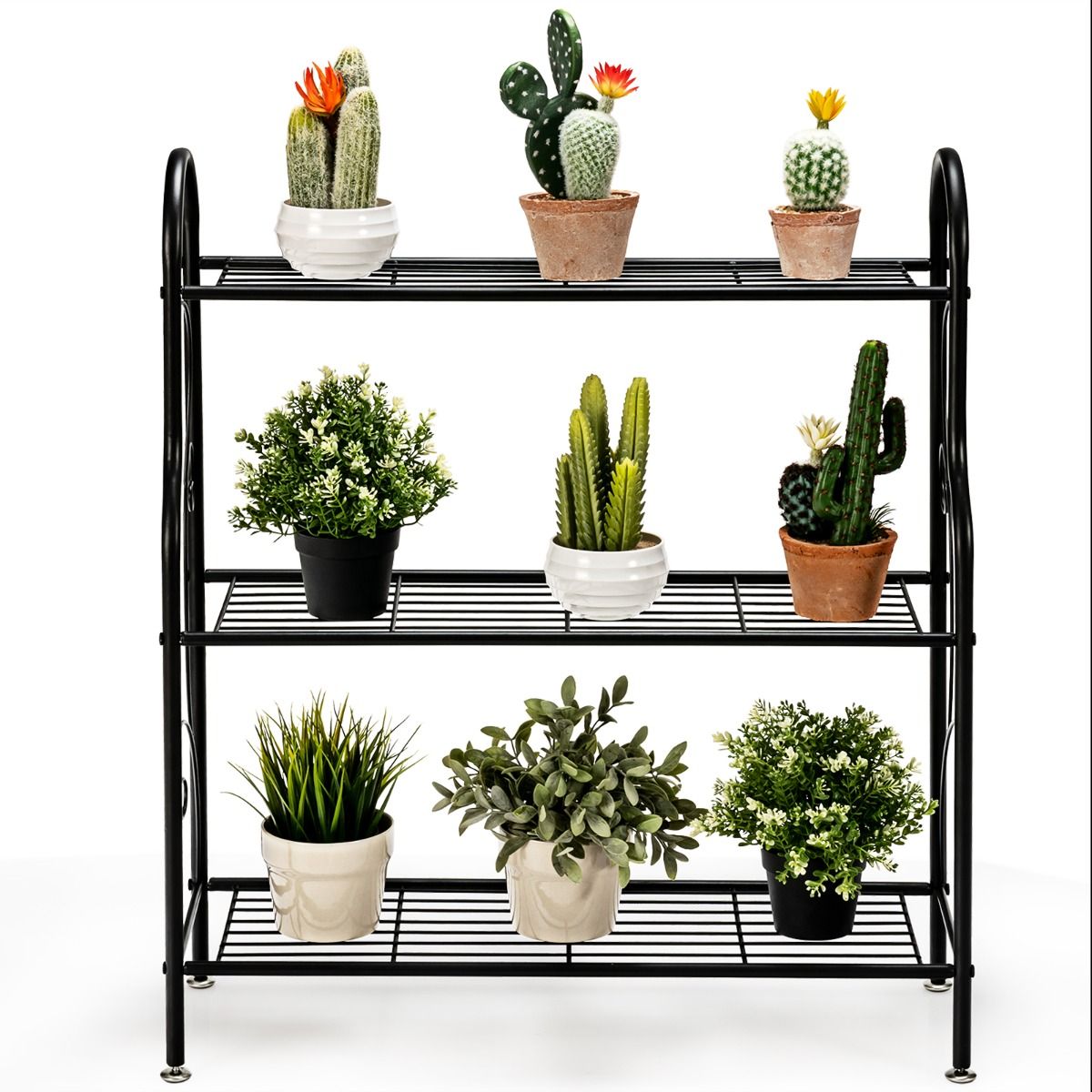Coast Metall-Pflanzenständer – 3 Ebenen – Multifunktionales Regal – Schwarz 72 x 25 x 85 cm