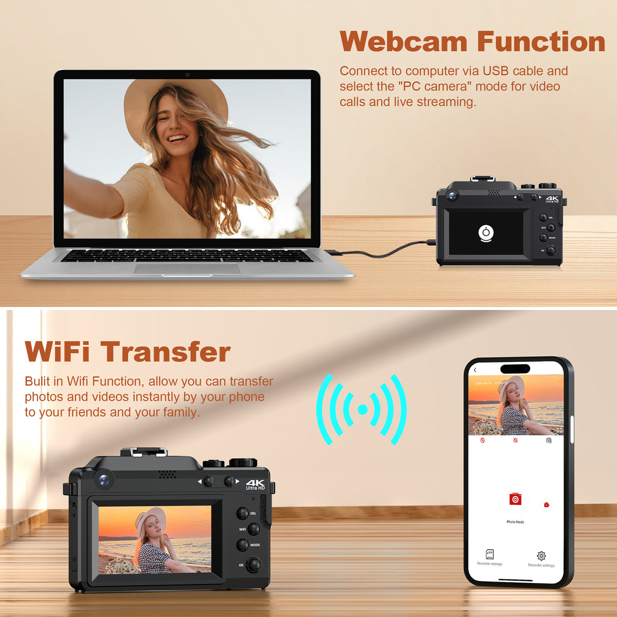 KOMERY X9 digitale 4K-Kamera – 64 MP – schwarz