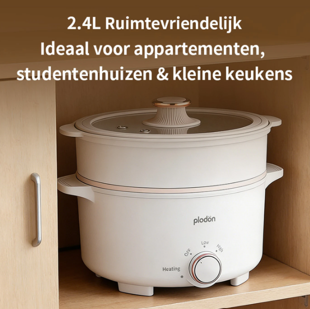 Plodon Elektrischer Hotpot 2,4 l – Antihaftbeschichtung – 27 x 22 cm – Mit Dampfkorb