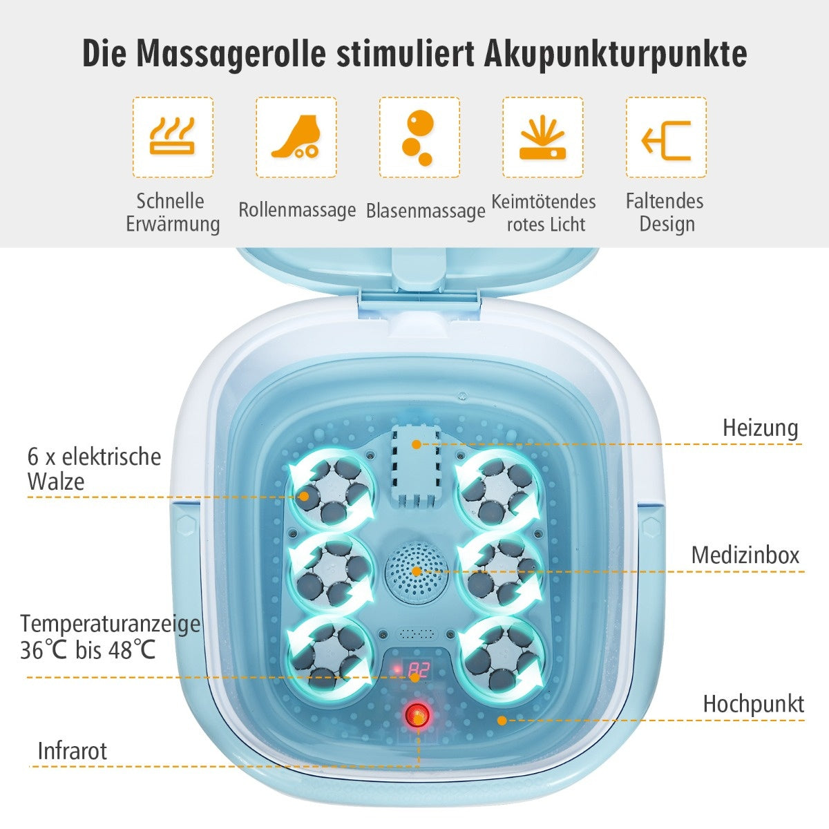 Coast Fußbadmassagegerät faltbar mit Fernbedienung Fußbadewhirlpool 42 x 40 x 24 cm blau