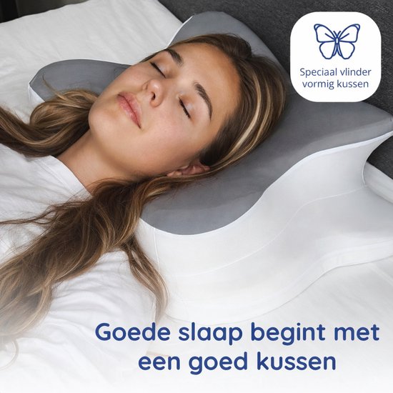 Ergonomisches Kopfkissen – 95 % Baumwolle - Kopfkissen bei Nackenbeschwerden – Schmetterlingskissen – Für Rücken-, Bauch- und Seitenschläfer – Memory-Schaum – Kissen aus Memory-Schaum – Schlafkissen – Kissen – Ergonomisches Kissen – Orthopädische Kissen –