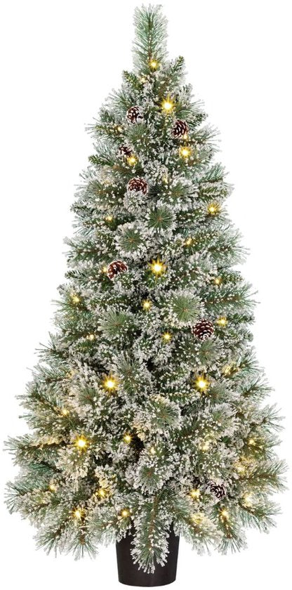 Black Box Trees Vandans Kunstweihnachtsbaum mit Beleuchtung H120 x Ø60 cm – Kunstbaum mit Weihnachtsschmuck – Kunstweihnachtsbaum mit verschneiten Zweigen – Grün