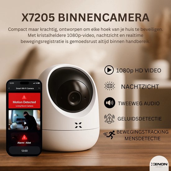 XENON Smart Überwachungskamera - Für Innenräume - Mit App - Wifi - Full HD 2MP - Verfolgt Bewegung und Geräuscherkennung