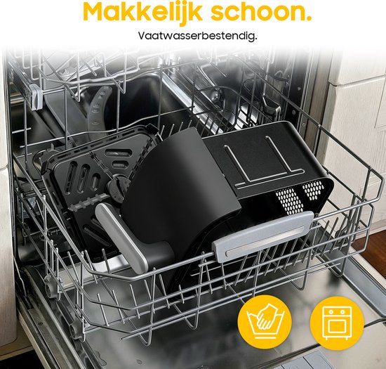 Heißluftfritteuse mit zwei Ebenen – 2700 W, kraftvolles fettfreies Frittieren – 10 l Heißluftfritteuse mit zwei Einschüben und vertikaler Bauweise spart 50 % Platz – 6 Programme – Großes Fassungsvermögen für den Heimgebrauch – Inklusive Rezeptbuch