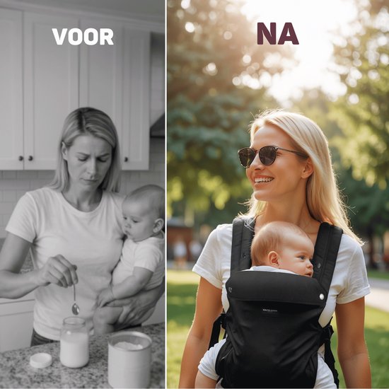 Vulpes Goods® BabyCare - Babytrage - Ergonomische Babytrage 0-36 Monate - Luxus-Bauchtrage bis zu 20 kg - OEKO-TEX® Baumwolle - Freihändiger Komfort - Mit Rückenstütze & M-Position - Schwarz