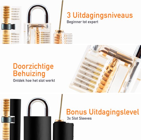 Happy Goods Lockpick Set - 32-teilig - Survival Kit - Anfänger & Profi - 3x Übung Schloss - orange