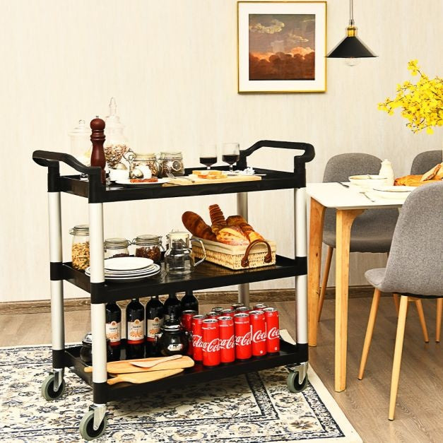 Coast 3-stufiger Servierwagen Multifunktionaler Trolley mit Griffen und 4 Rädern Küchenwagen Beistellwagen Metallwagen Schwarz