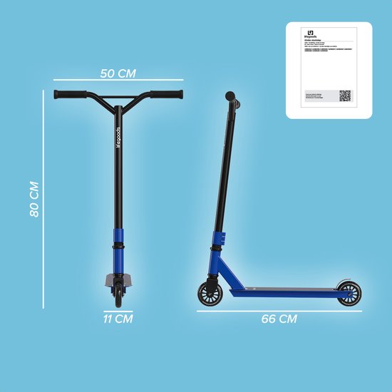 LifeGoods Stuntstep Fly X - 6+ Jahre - Schritt für Kinder - Jungen/Mädchen - 100mm - 100KG - Schwarz/Blau