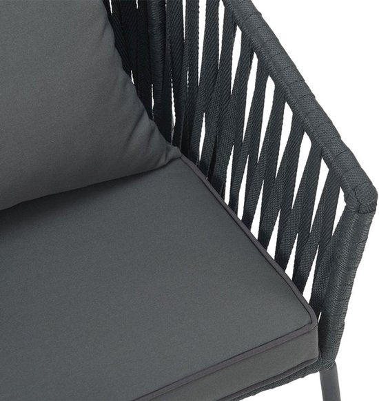 Juskys Stühle mit Seilgeflecht - 2er Set - Inkl. Sitz- und Rückenkissen - Dunkelgrau