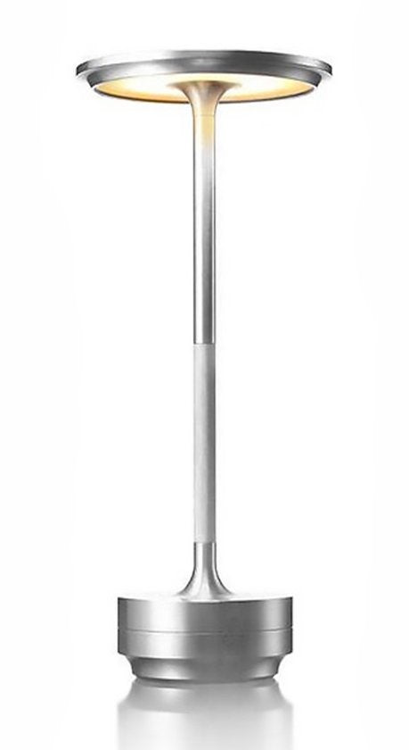 Goliving Tischlampe Wiederaufladbar - Kabellos und dimmbar - Moderne Touch-Lampe - Nachtlampe für das Schlafzimmer - Spritzwassergeschützt - 27 cm - Silber
