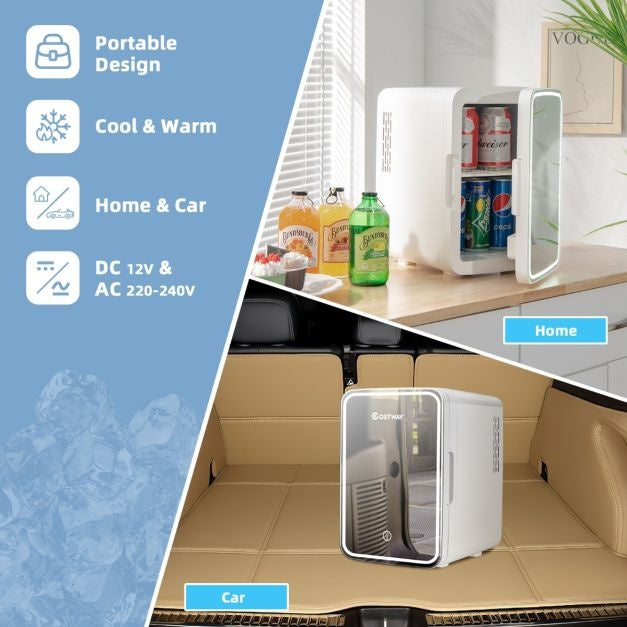 Coast Mini-Kühlschrank - Tragbarer Kühlschrank mit LED-Spiegel - 10L - 23 x 28 x 34 cm - Weiß