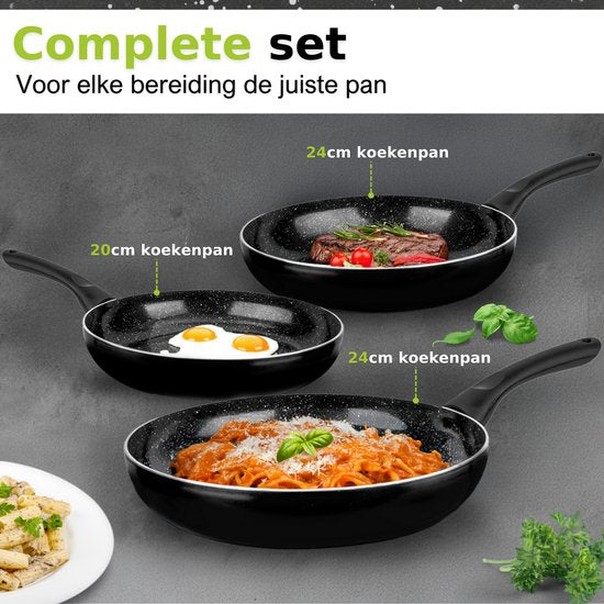 CeraFusion Keramikpfannen Set 3-teilig - Bratpfanne 20, 24 & 28 cm - Bratpfannen - Bratpfannenset - Induktionspfannen - Pfanne - PFAS frei