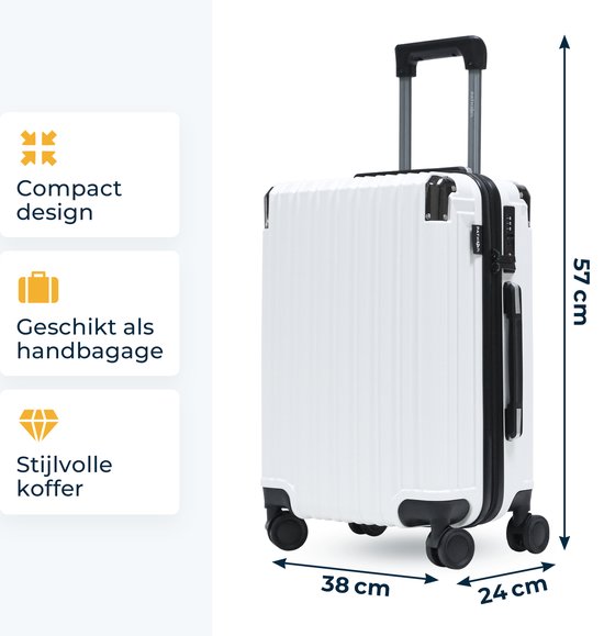 Pathsail - Handgepäck Koffer - PC - Leicht - Inkl. TSA-Schloss & Spinner-Räder - Weiß