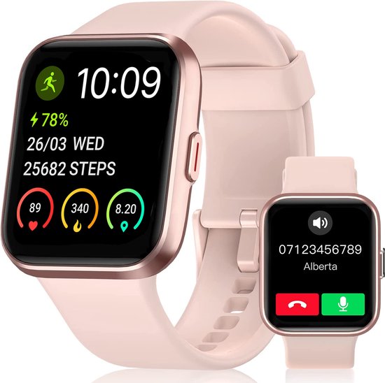 MAOO Maximize Smartwatch - Damen - Volle Klingelfunktion - Herzfrequenzmesser - Schrittzähler - Multisport - Für Android und iOS - Pink