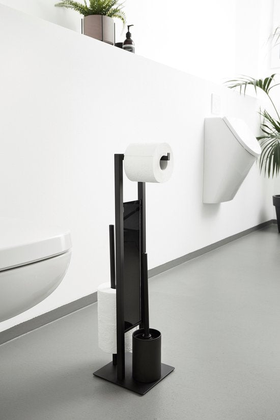 WENKO Toilettenbutler Rivalta schwarz – Toilettenbürste mit Halter, Toilettenpapierhalter und freistehender Halter für Ersatzrollen