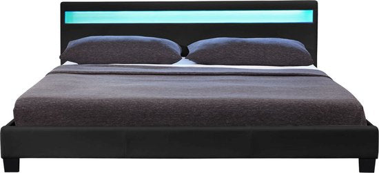 Polsterbett Paris - 140 x 200 cm - Schwarz - LED-Beleuchtung