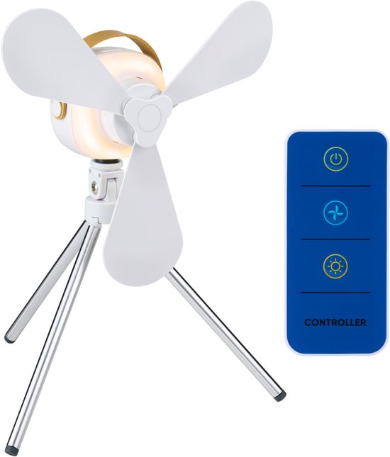 Lifetime Air Tischventilator – USB-C-aufladbarer Ventilator – Stativventilator mit Nachtlicht und Fernbedienung – Ventilator mit Fernbedienung und 3 Geschwindigkeitsstufen – Weiß