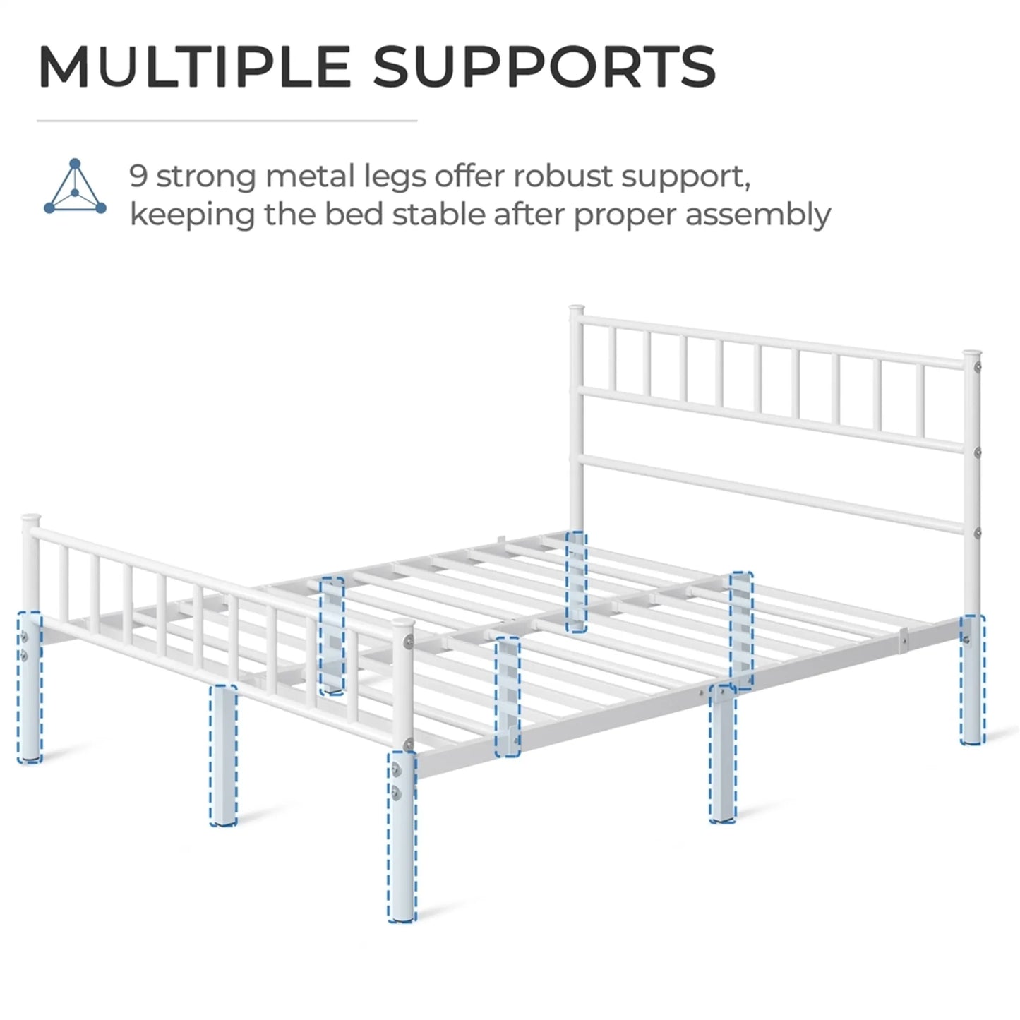 Yaheetech Metall Bettgestell 160 x 200 cm - Ausgestattet mit hohem Kopf- und Fußteil und 12 Metalllatten und 32 cm Stauraum - Für Schlafzimmer und Gästezimmer - Weißes Metall - 207 x 162 x 88,5 cm