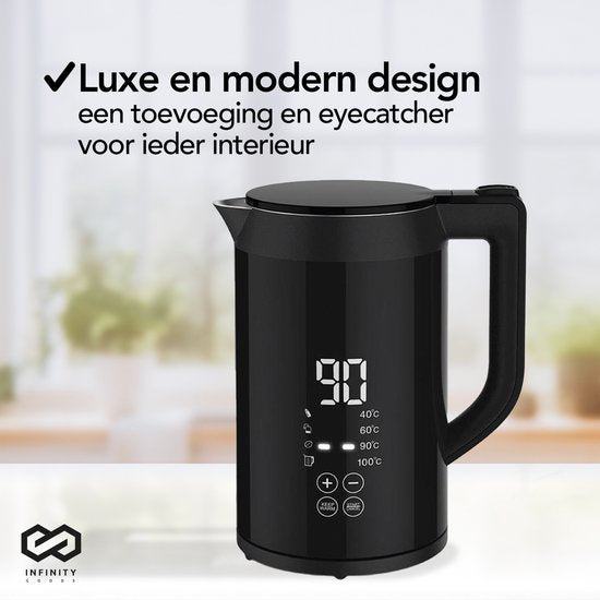 Infinity Goods Wasserkocher mit Temperaturregelung - Heizfunktion - Temperaturregelung - 1.5L - Schwarz