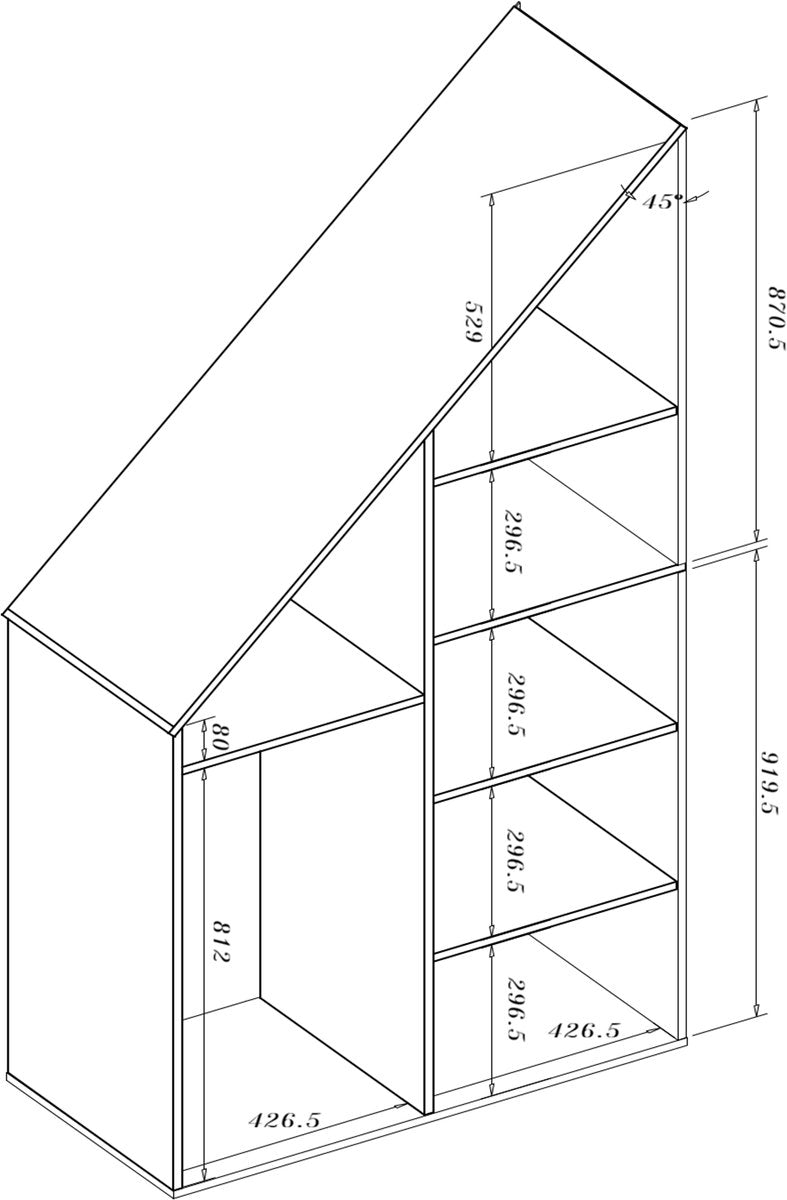 TheBestOf Furniture Aufbewahrungsschrank Weiß – Für schräge Wand – 91 x 47 x 94/182 cm