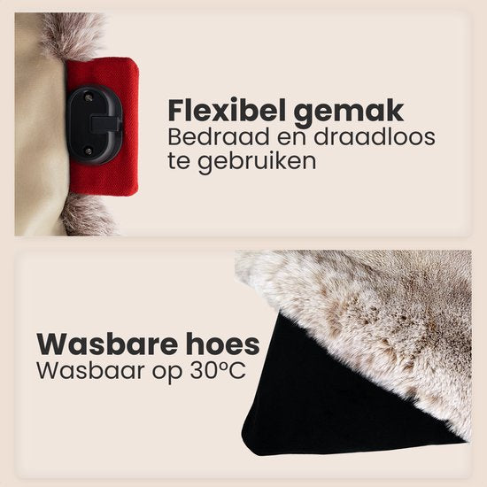 Auronic Wärmekissen - Teddy - 45x45 - Kabellos - Wiederaufladbar - Elektrisches Kissen - Infrarot - Taupe